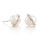 Melissa Joy Manning Diamond Bezel-Wrapped Pearl Stud Earrings