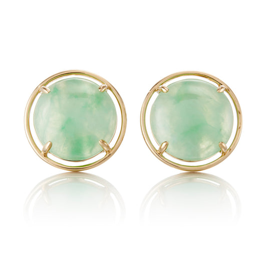Gump's Signature Mottled Light Green Jade Cabochon Earrings