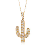 Doves Pavé Diamond Cactus Pendant Necklace