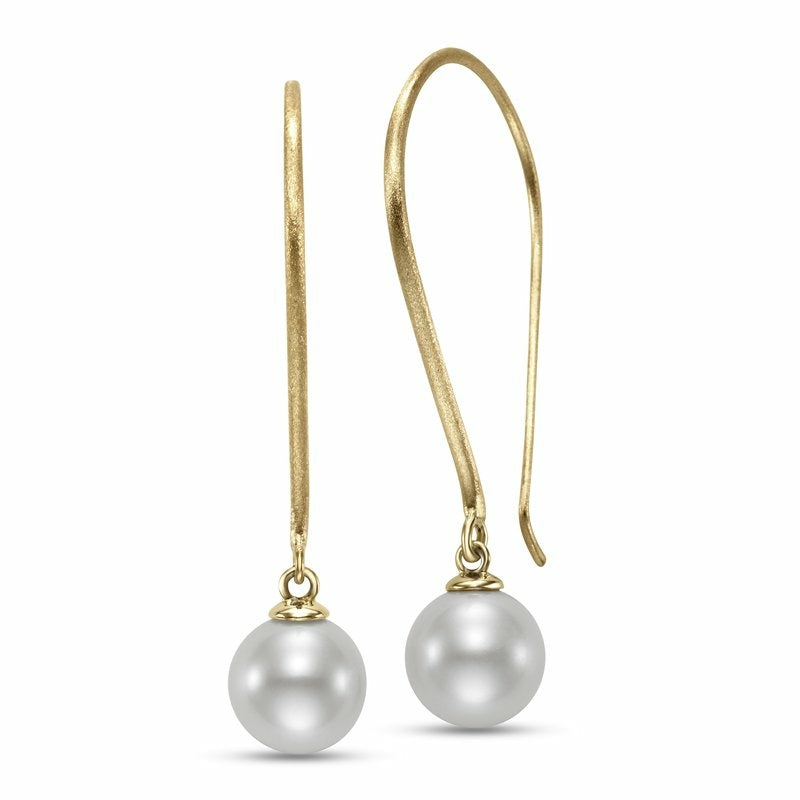 9mm Pearl & Brushed Gold Drop Earrings