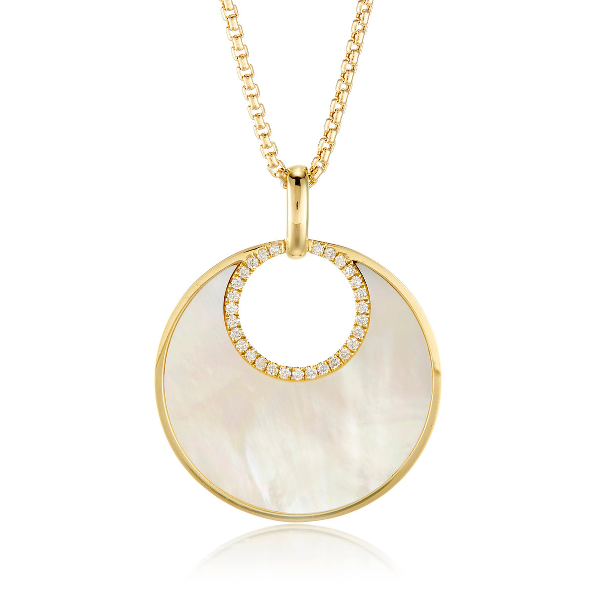 Mother-of-Pearl & Diamond Circle Pendant Necklace