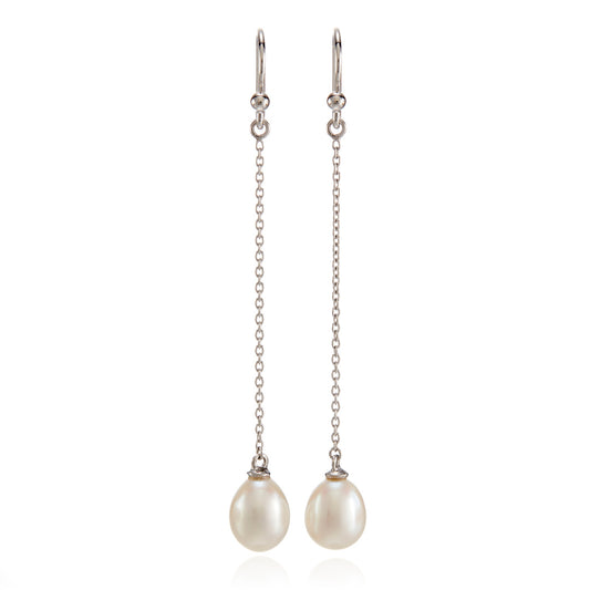 Silver Chain & Pearl Drop Earrings
