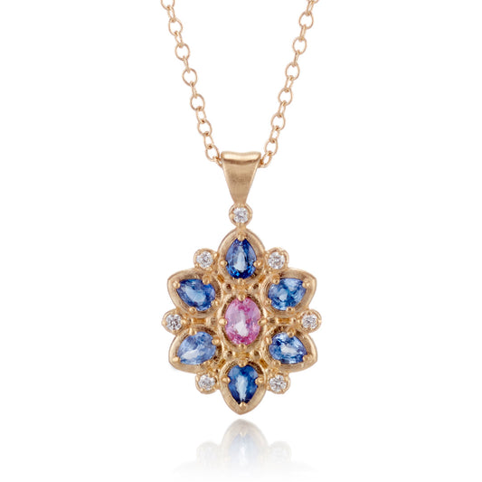 Adel Chefridi Multi-Color Sapphire Flower of Light Pendant Necklace