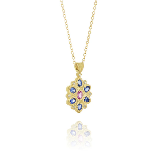 Multi-Color Sapphire Flower of Light Pendant Necklace