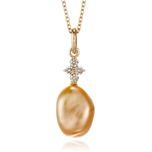 Gump's Signature Belgravia Pendant Necklace in Golden Keshi South Sea Pearls & Diamonds