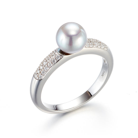 Gump's Signature 6mm Blue Akoya Pearl & Diamond Ring