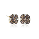 Gump's Signature Quadrille Stud Earrings in Smokey Quartz & Diamonds