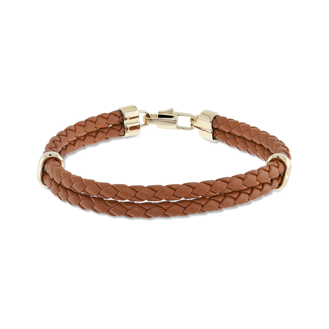 Gump's Signature Men's Double Braided Leather Bracelet, Brown