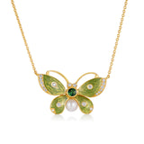Cicada Green Enamel & Tsavorite Butterfly Pendant Necklace