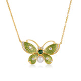 Green Enamel & Tsavorite Butterfly Pendant Necklace