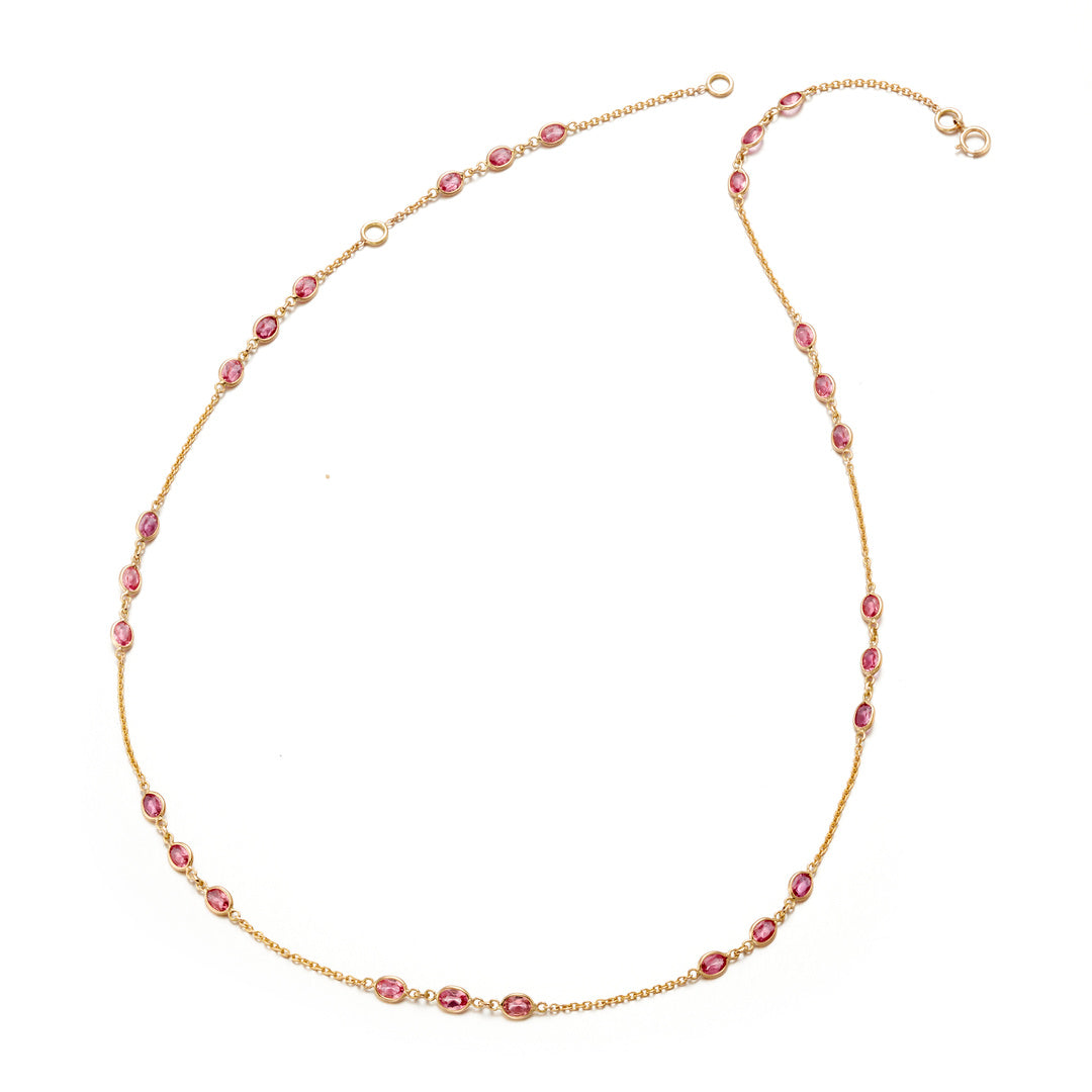 Pink Sapphire Triple Oval Station Necklace