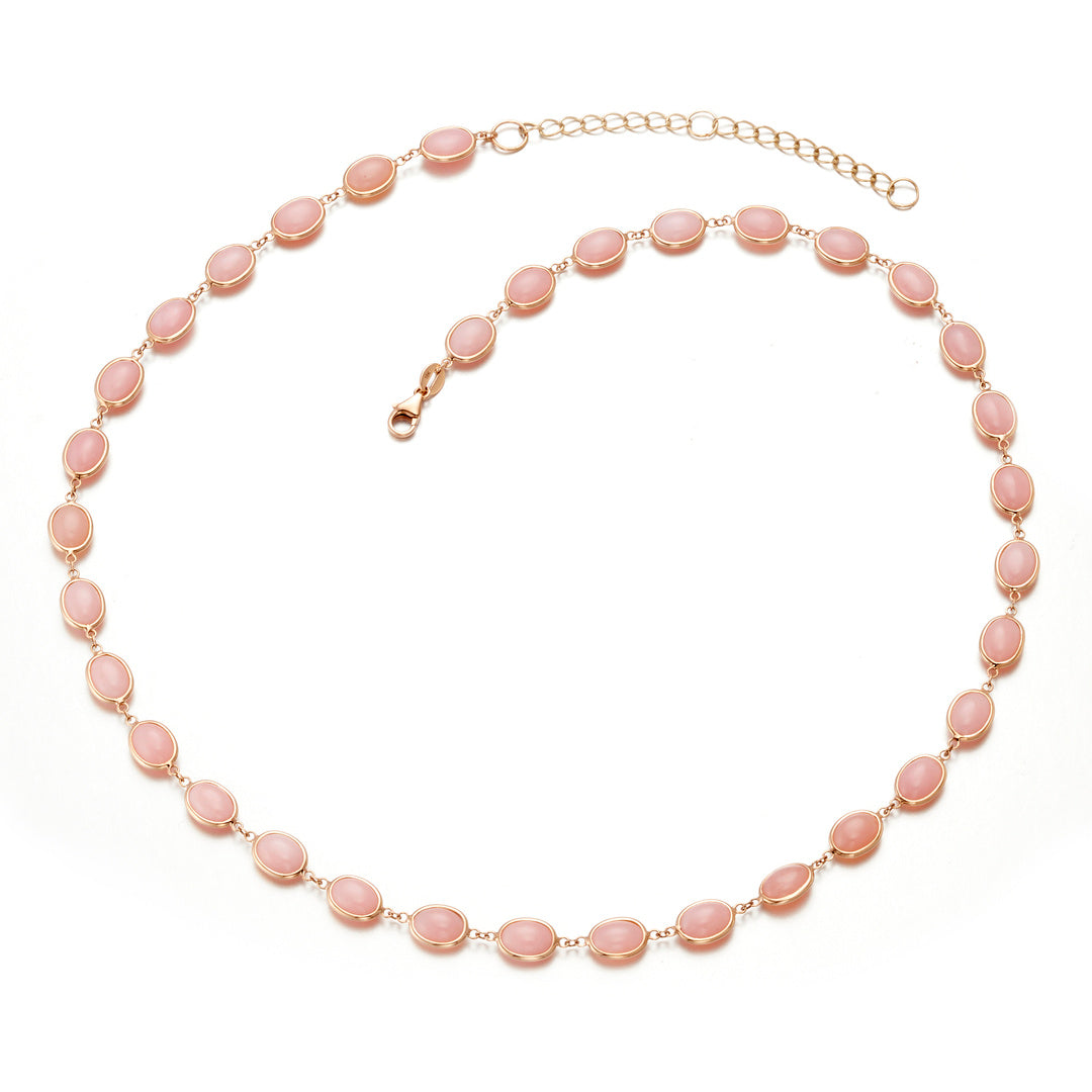 Pink Opal Bezel-Set Oval Necklace