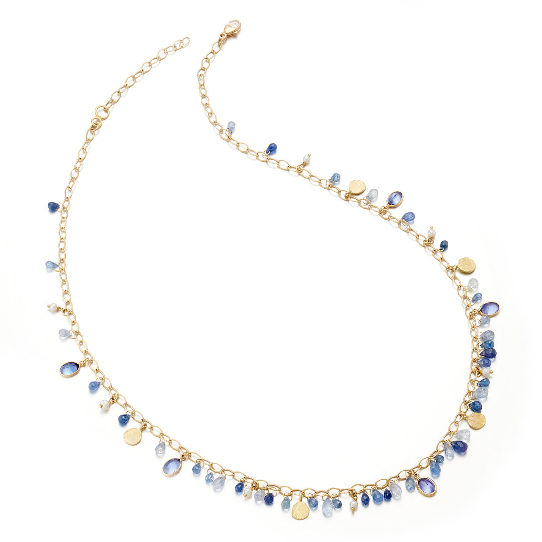 Barbara Heinrich Tanzanite, Sapphire & Pearl Briolette Drop Necklace