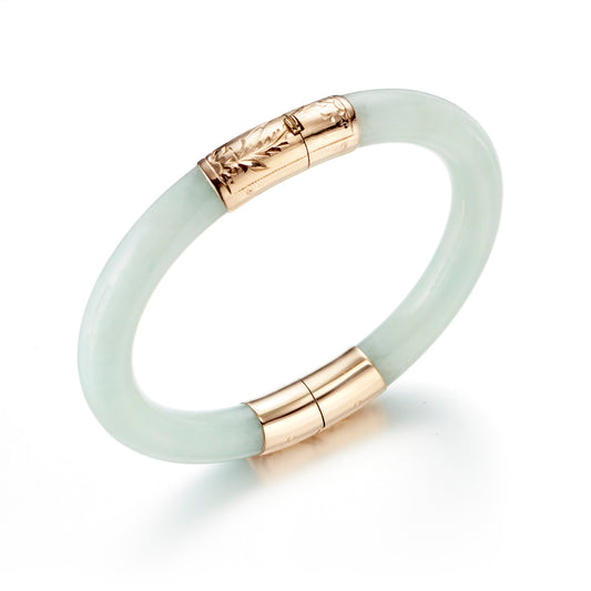 Gump's Signature Icy Green Jade Oval Hinged Bangle