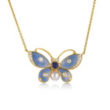 Cicada Sapphire & Pearl Butterfly Pendant Necklace