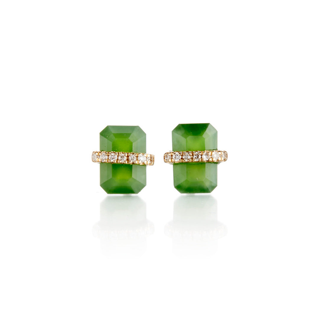 Melissa Joy Manning Diamond Bezel-Wrapped Green Jade Earrings