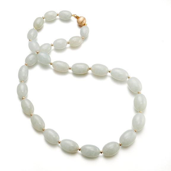 Gump's Signature Graduated Oval Icy Green Jade Bead Necklace