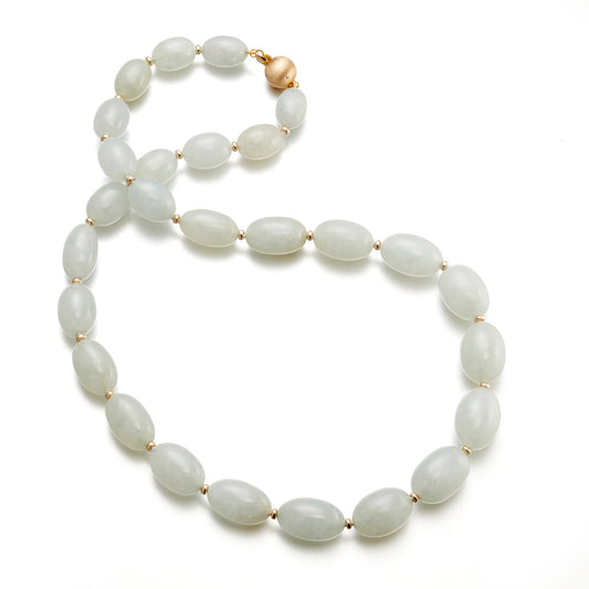 Gump's Signature Graduated Oval Icy Green Jade Bead Necklace