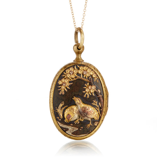 Gump's Signature Shakudo Quail & Floral Double-Sided Locket