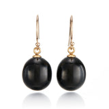 Black Nephrite Jade Oval Drop Earrings