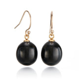 Black Nephrite Jade Oval Drop Earrings