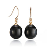Black Nephrite Jade Oval Drop Earrings