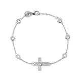 Silver Cross Pendant Bracelet in White Topaz