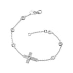 Gump's Signature Silver Cross Pendant Bracelet in White Topaz