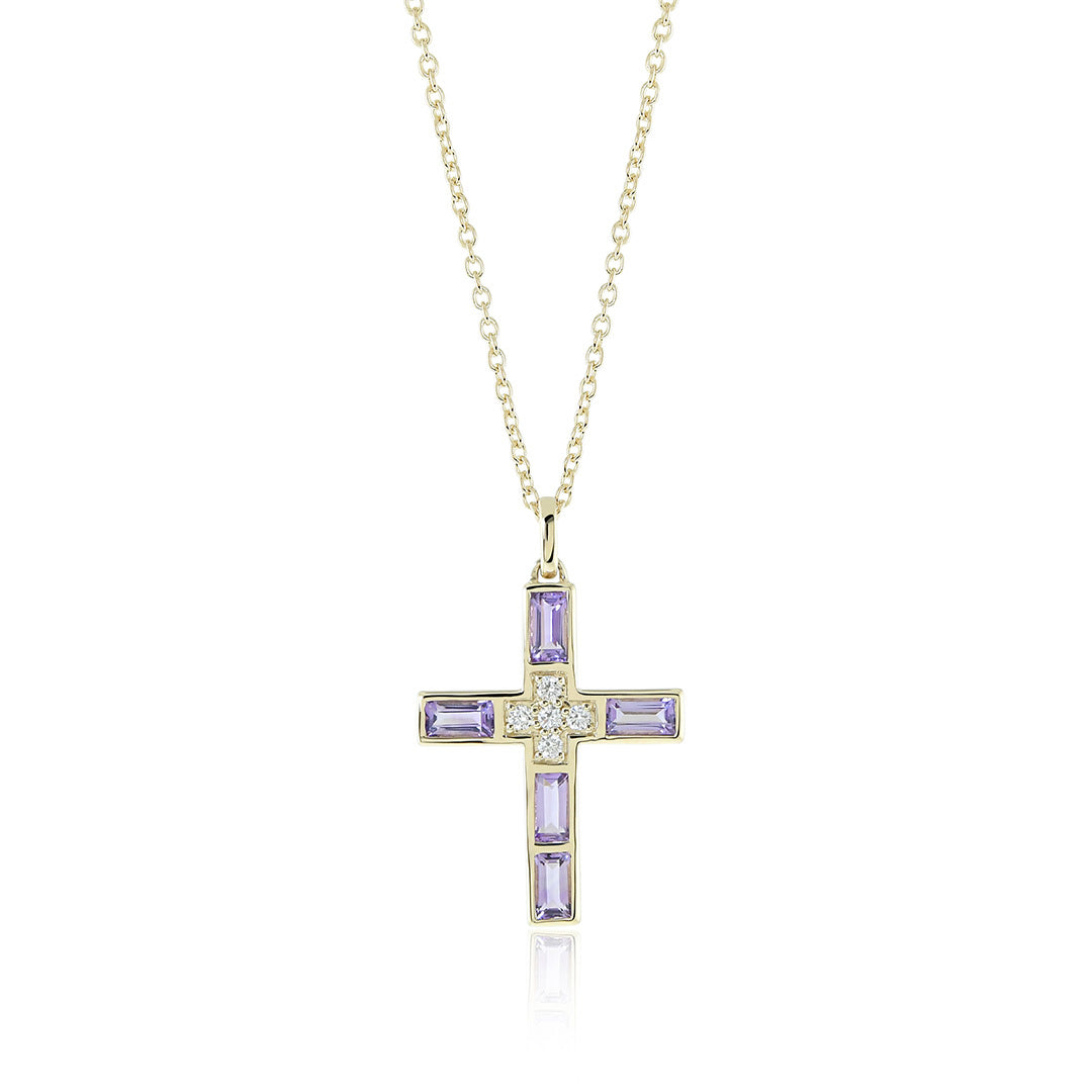 Gump's Signature Cross Pendant Necklace in Amethyst & Diamonds