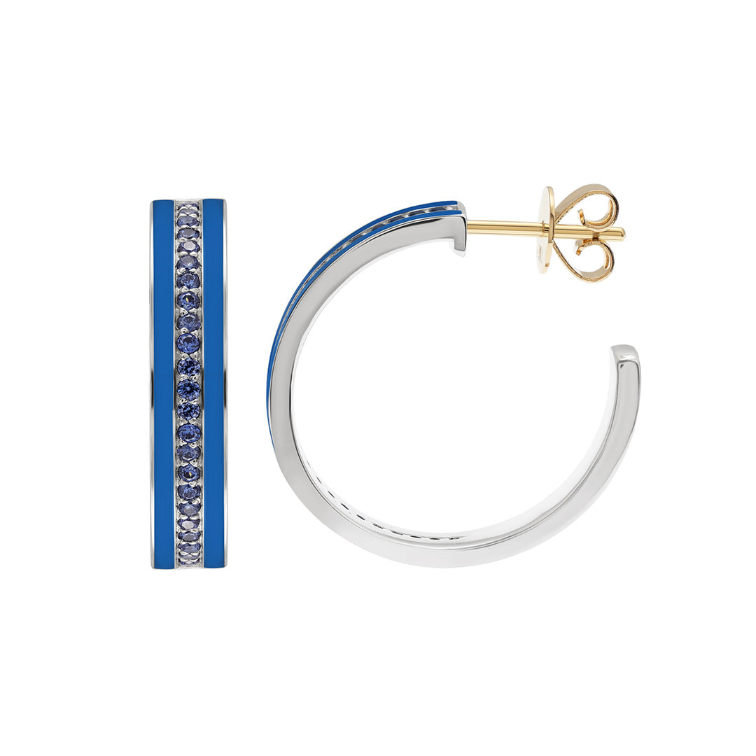 Gump's Signature Blue Sapphire & Enamel Hoop Earrings