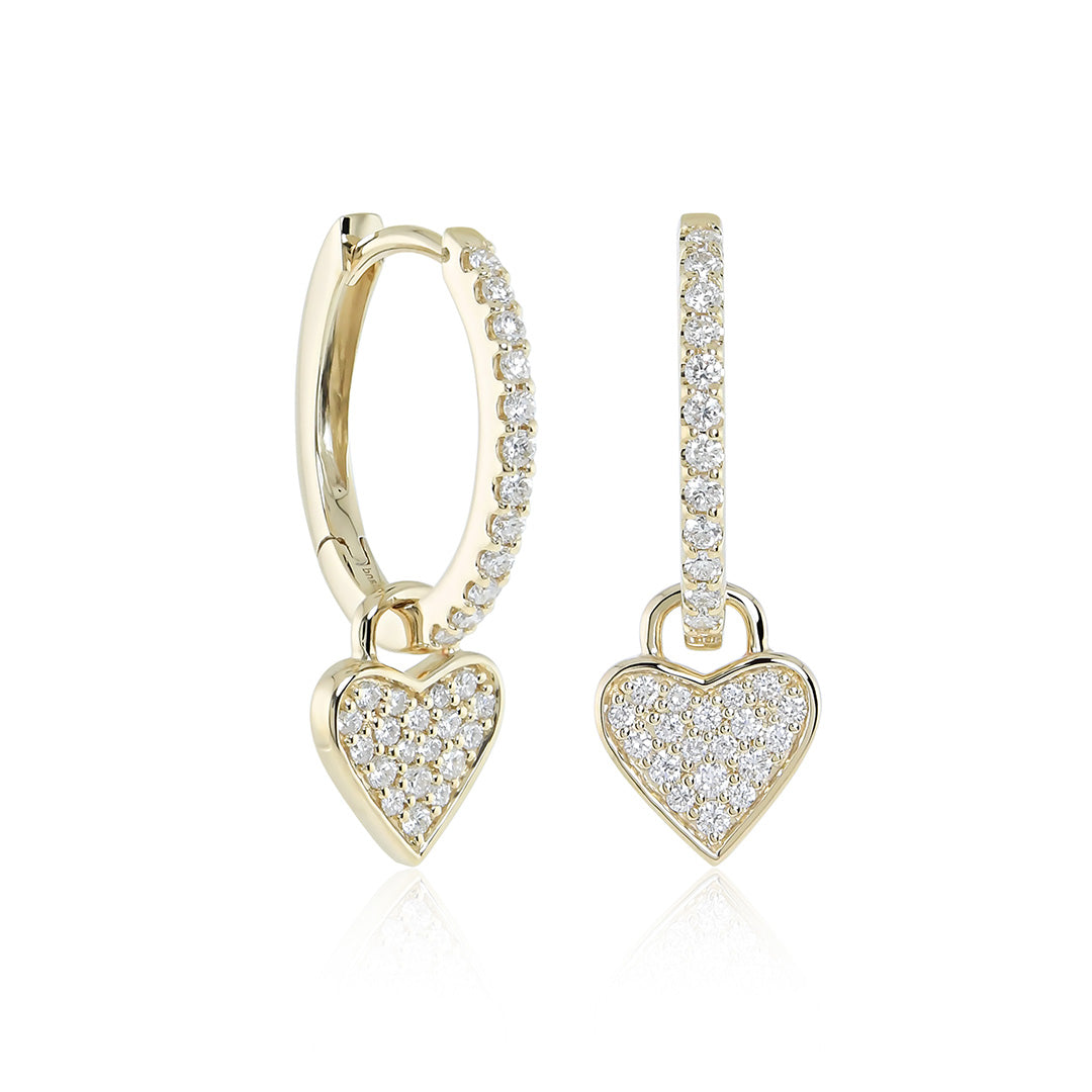 Gump's Signature Heart Charm Huggie Hoop Earrings in Pavé Diamonds