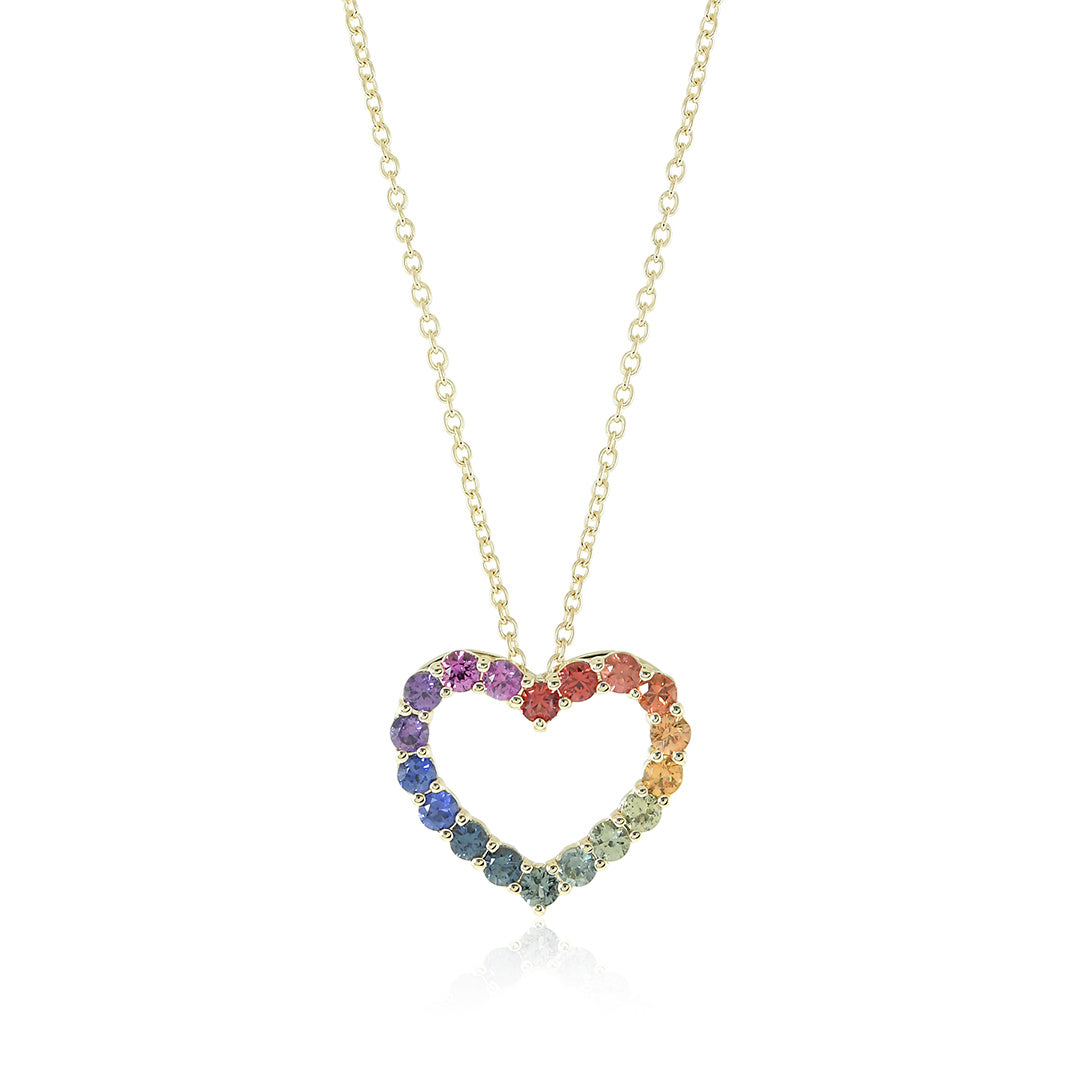 Gump's Signature Open Heart Pendant Necklace in Rainbow Sapphires