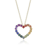 Open Heart Pendant Necklace in Rainbow Sapphires