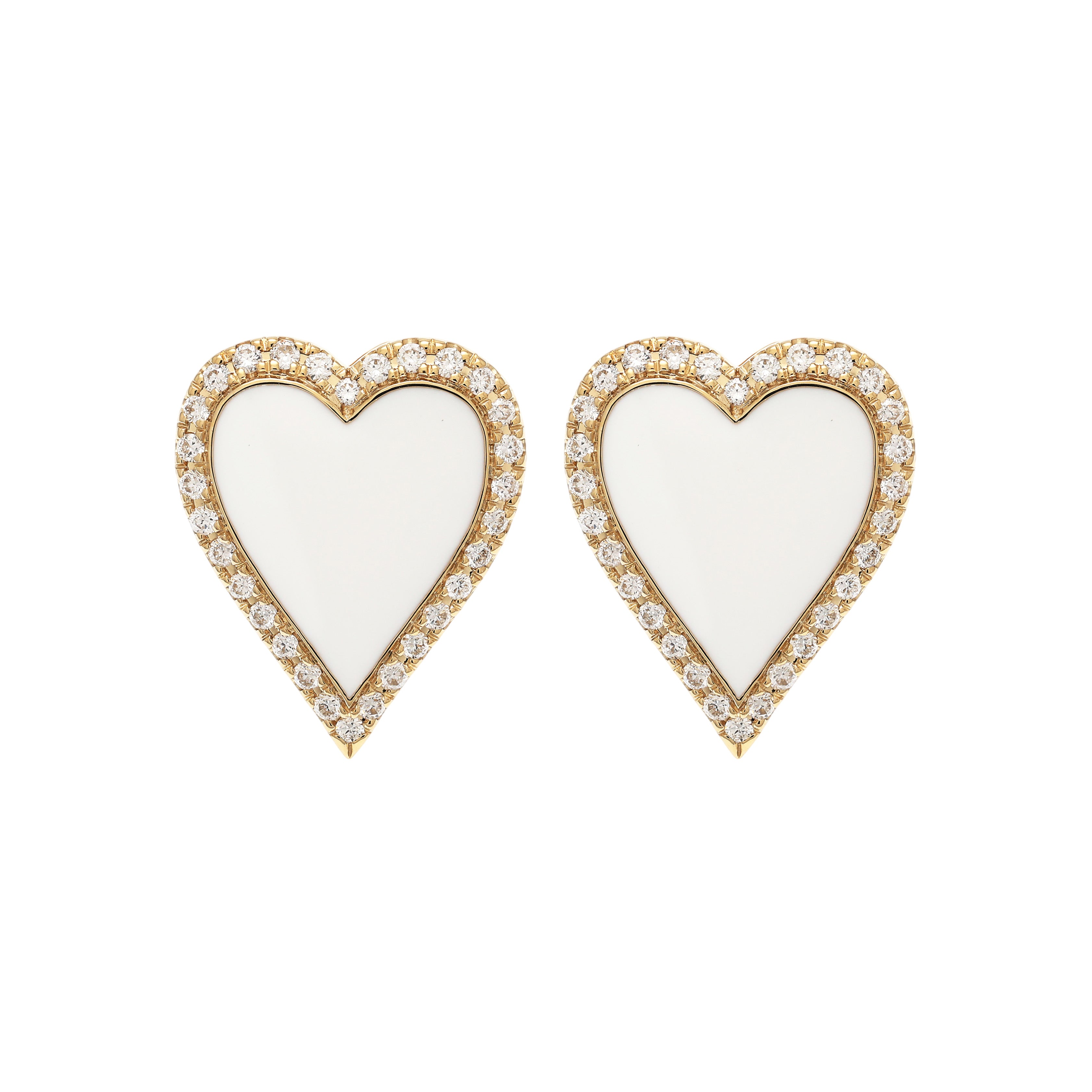 Gump's Signature Halo Heart Earrings in White Enamel & Diamonds