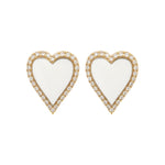 Gump's Signature Halo Heart Earrings in White Enamel & Diamonds