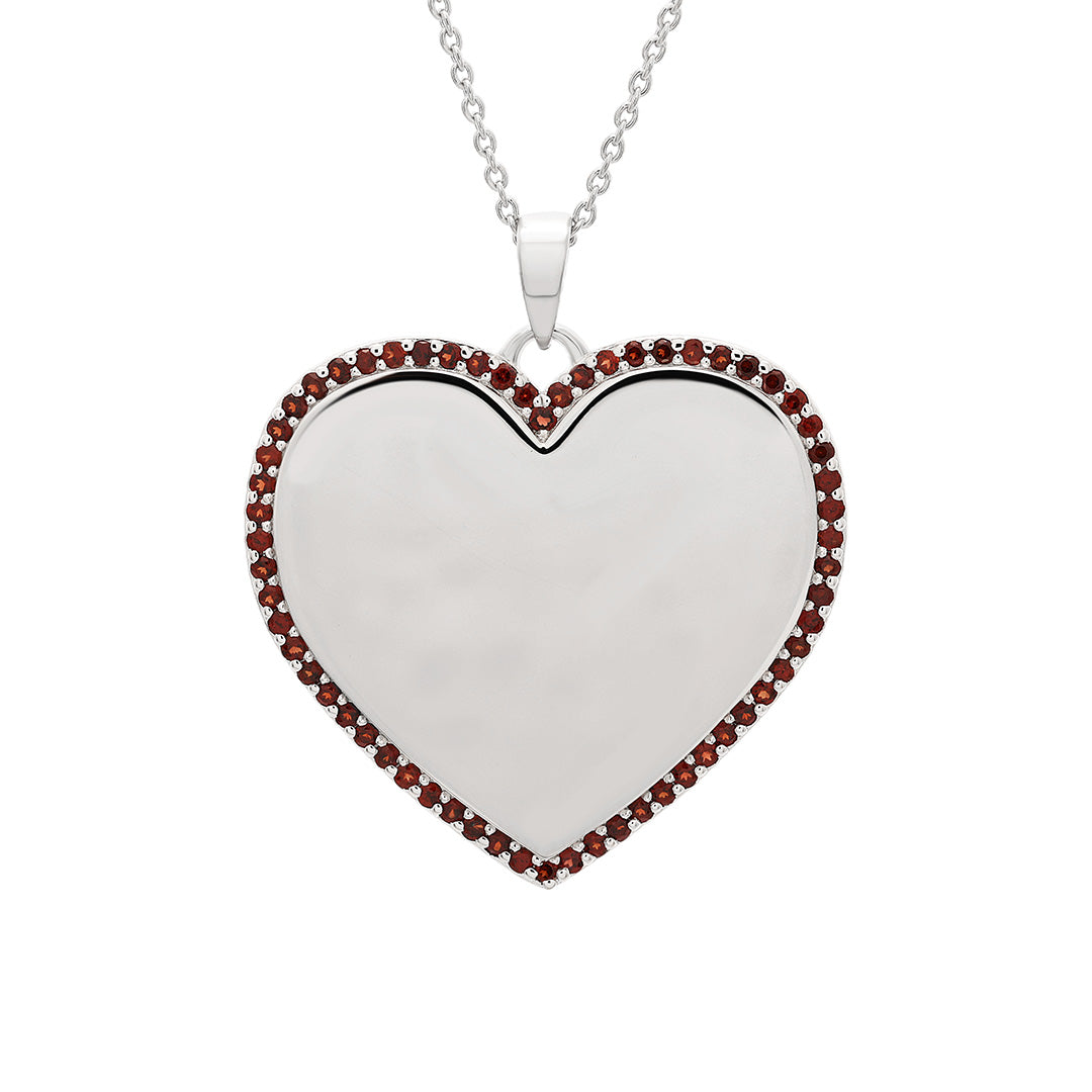 Gump's Signature Silver Heart Pendant Necklace in Garnets