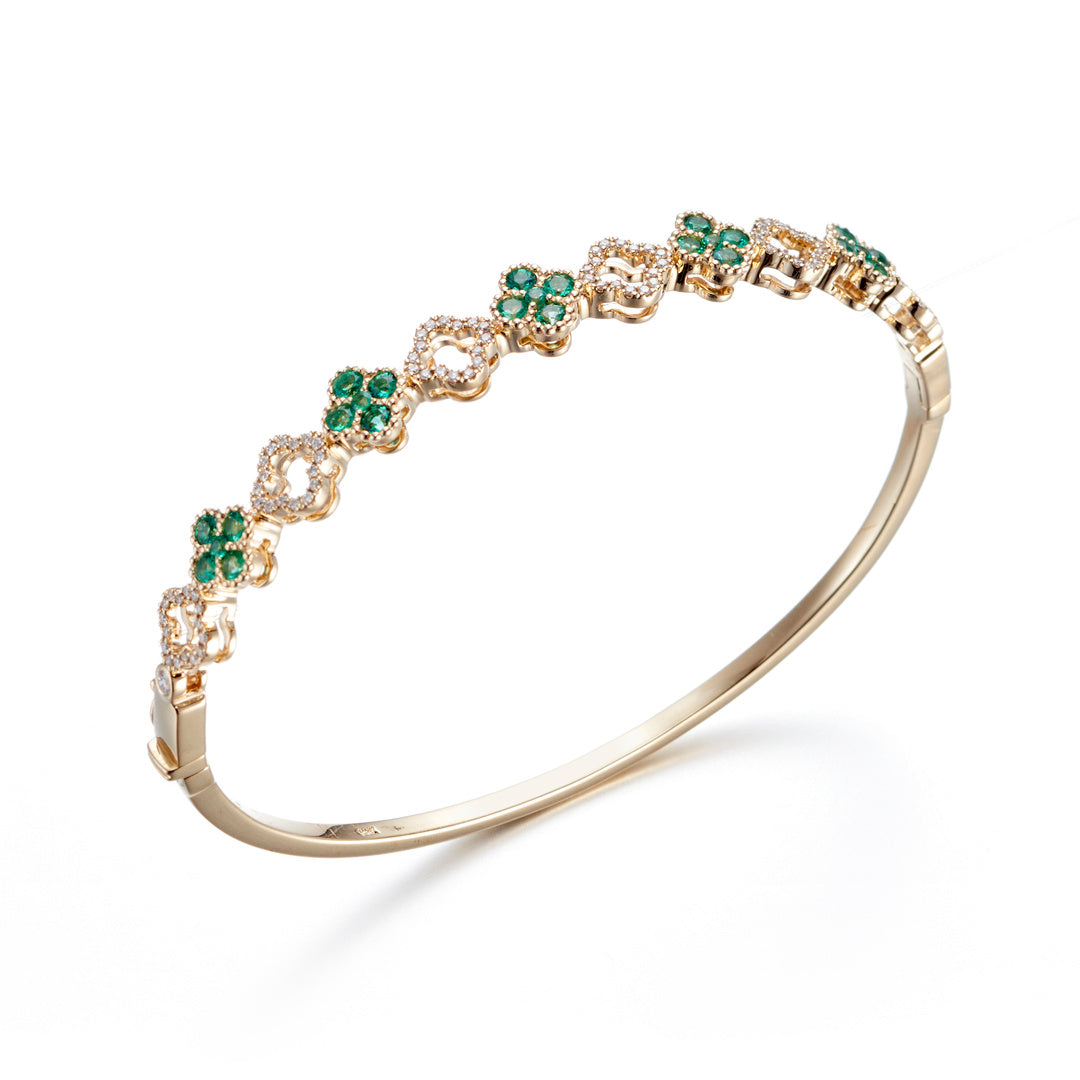 Emerald & Diamond Clover Motif Bangle