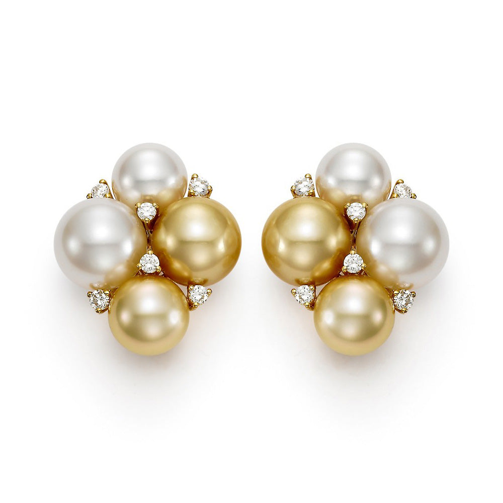 Doves Golden & White South Sea Pearl Cluster Earrings