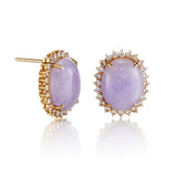 Halo Oval Earrings in Lavender Jade & Diamonds