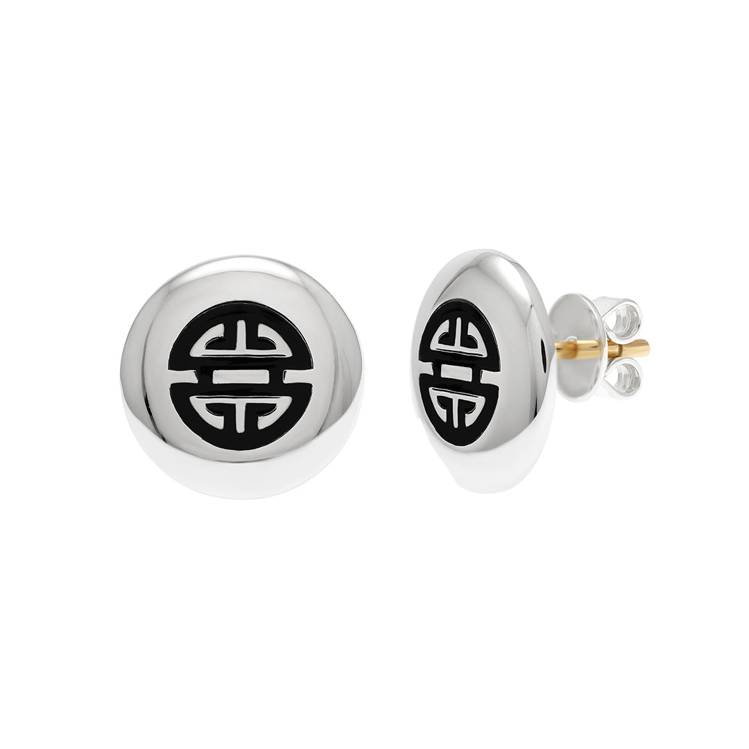 Gump's Signature Black Enamel & Silver Shou Earrings