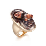 Antique Shakudo Double Monkey Ring