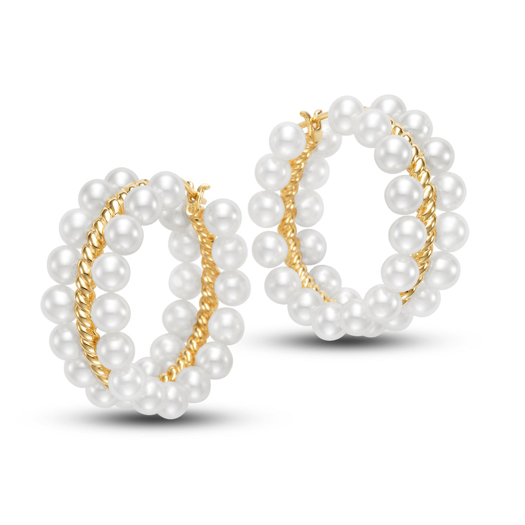 Double Pearl Row Hoop Earrings