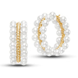 Double Pearl Row Hoop Earrings