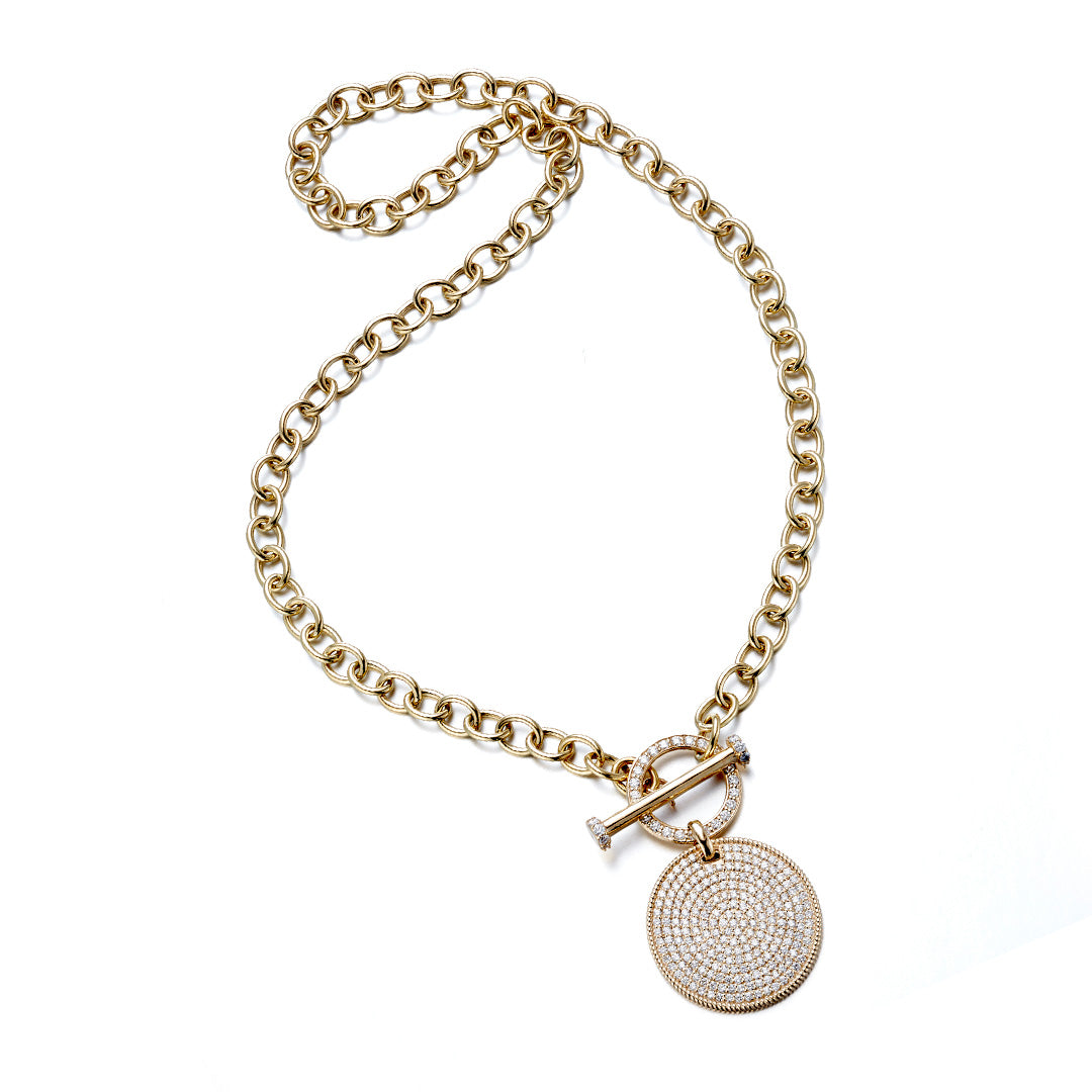 Diamond Medallion & Toggle Link Necklace