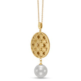 Pearl Drop Circle Motif Pendant Necklace