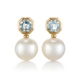 Octagonal Drop Earrings in Aquamarines & Pearls