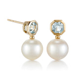 Octagonal Drop Earrings in Aquamarines & Pearls