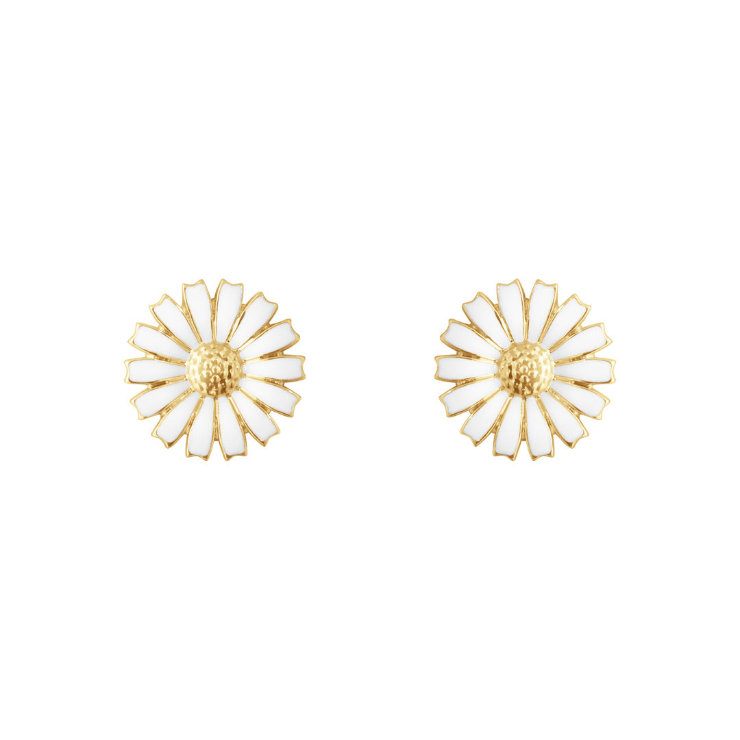 White Daisy Stud Earrings in Gold Vermeil