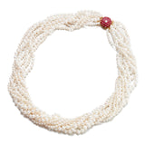 Pearl 8-Strand Twist Necklace with Ruby Clasp