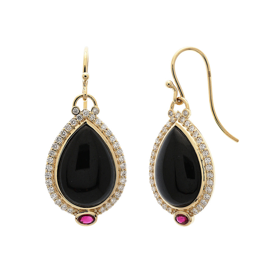 Gump's Signature Genevieve Earrings in Black Jade, Diamonds & Rubies